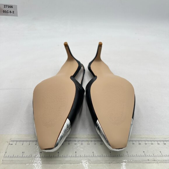 miss left Black Slingback Square Toe Metal Cap Mid Heels Slip On Pumps - Picture 7 of 8